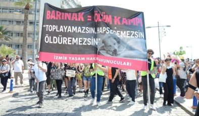 İzmir’de ‘uyutma’ teklifine karşı kafesli protesto